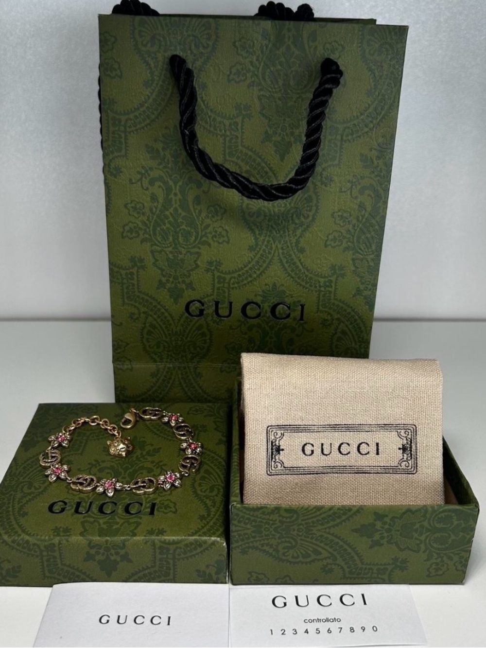 Gucci Gold Link Bracelet with Pink Crystals